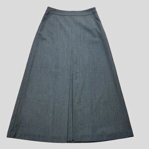 Long Green Wool Skirt with Pleated Center Slit | Size 8